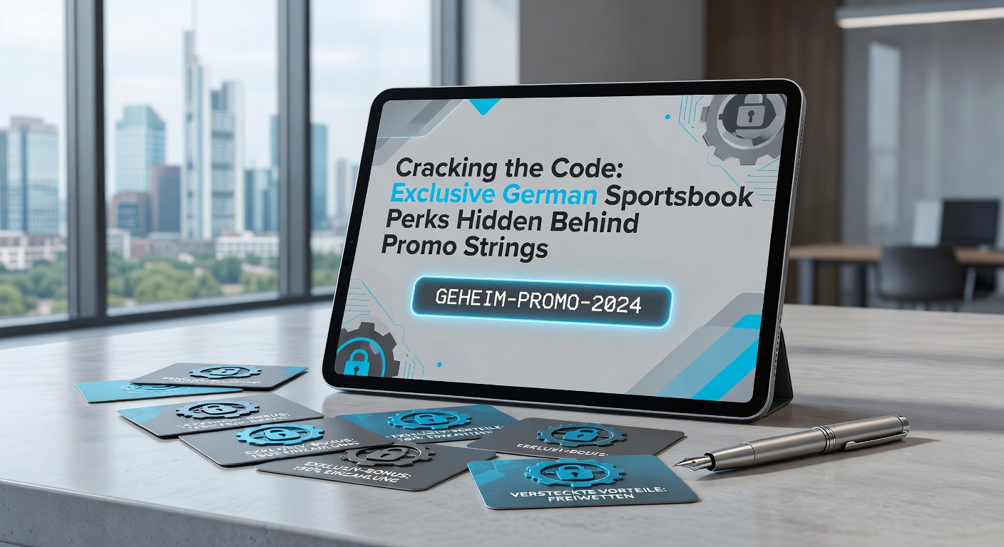 Grafik mit verschlüsselten Promo-Codes, die sich zu Sportwetten-Boni wie Freebets und Quotenboosts öffnen, im Hintergrund deutsche Flagge und Wettlogos